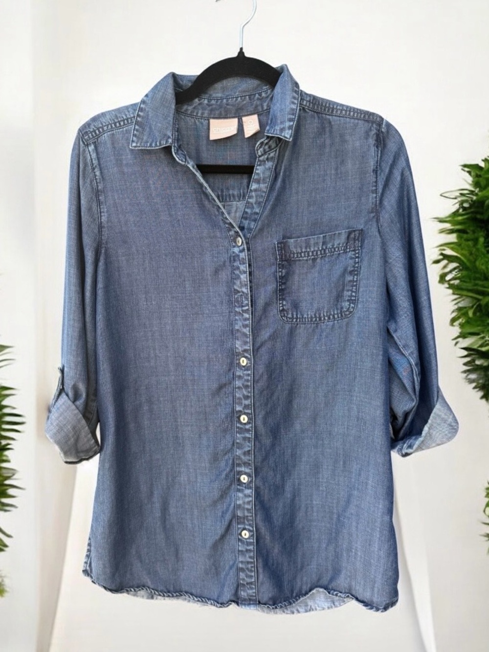 Chico’s Tencel Denim Button Down Shirt Size Small
